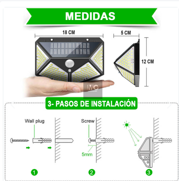 INSTALASOL - Lampara LED Solar Sensor Movimiento